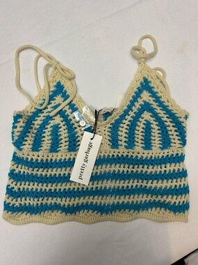 Blue and Cream Crochet Tank Sweater size S